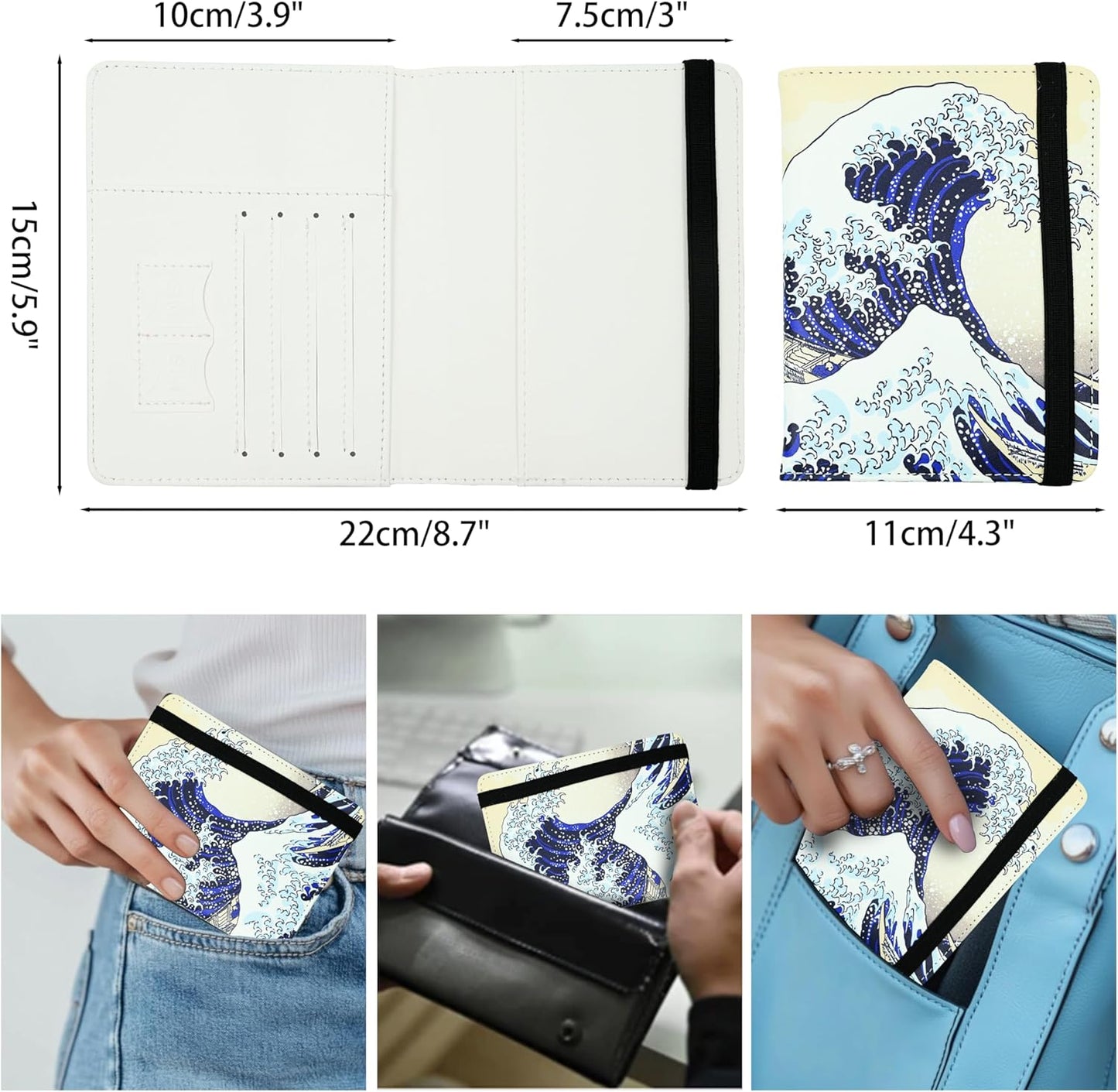 Ink Waves Passport Holder for Women and Men PU Leather Passport Cover for Travel