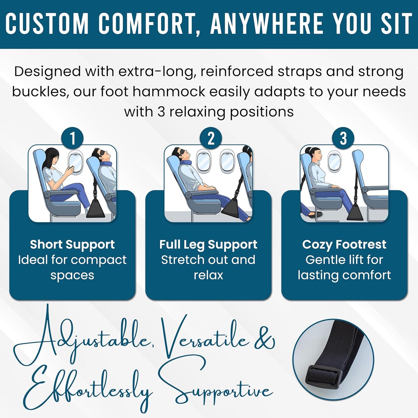 Airplane Foot Hammock | Foot Hammock for Plane Travel | Portable Foot Rest for Air Travel | Feet Rest for Airplane | Ergonomic Swing for Plane Leg Rest with Removeable Base | Travel Essentials