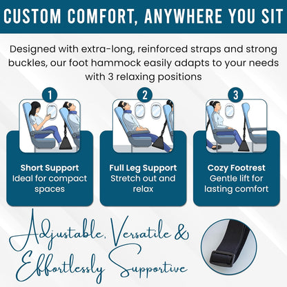 Airplane Foot Hammock | Foot Hammock for Plane Travel | Portable Foot Rest for Air Travel | Feet Rest for Airplane | Ergonomic Swing for Plane Leg Rest with Removeable Base | Travel Essentials