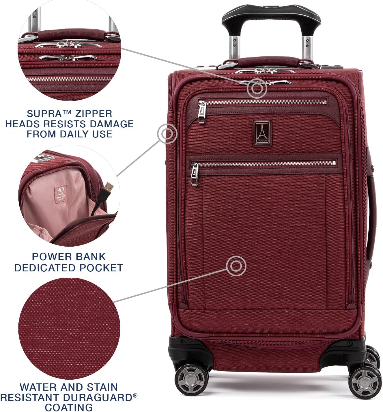 Travelpro Platinum Elite Softside Expandable Carry on Luggage, 8 Wheel Spinner Suitcase, USB Port, Suiter, Men and Women, Bordeaux Red, Carry On 21-Inch