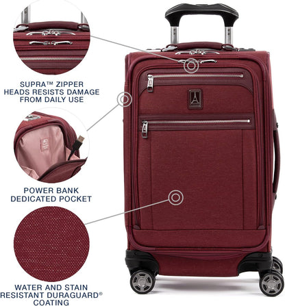 Travelpro Platinum Elite Softside Expandable Carry on Luggage, 8 Wheel Spinner Suitcase, USB Port, Suiter, Men and Women, Bordeaux Red, Carry On 21-Inch