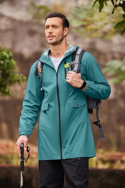 COOFANDY Men's Long Raincoat Ligtweight Rain Jacket Waterproof Outdoor Jackets - Image 4