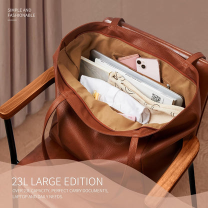 KALIDI Large Tote Bag Vegan Leather Casual Zipper Work Bag Weekender Hobo for Women 23L Oversize Shoulder Travel Purse