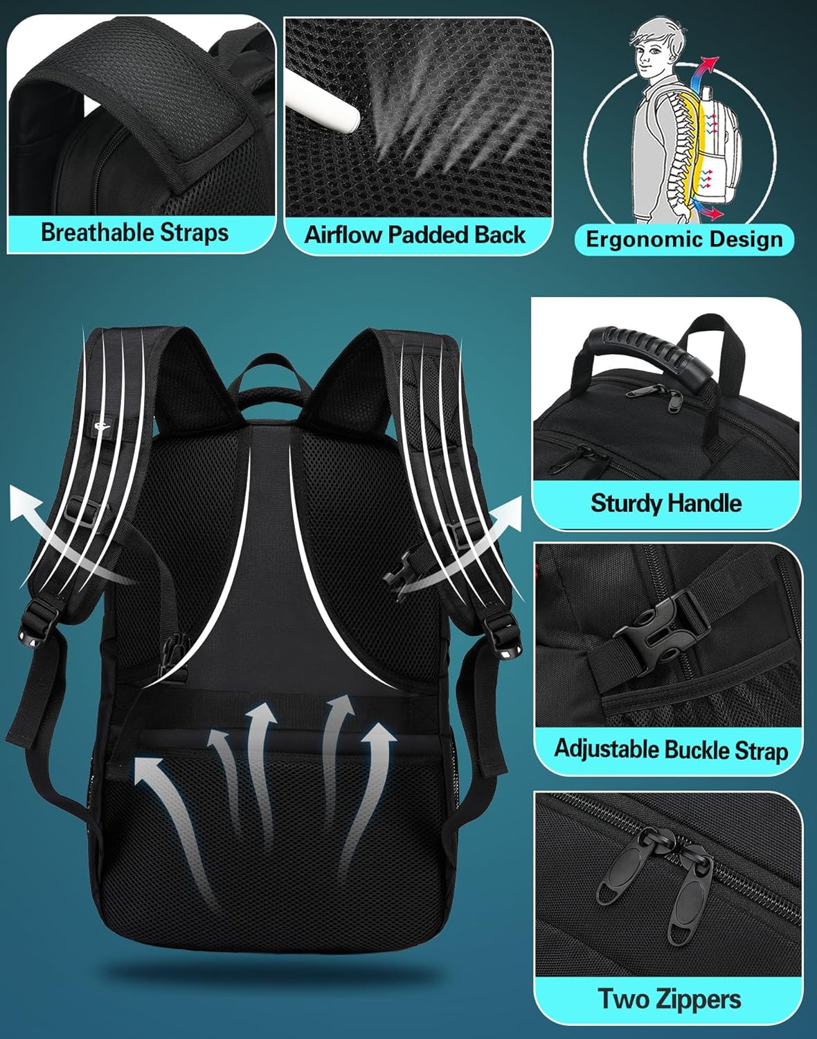 ProEtrade Travel Backpack, Extra Large Laptop Backpack School Business Anti Theft TSA Approved College Work Computer Bag Fits 17 Inch Laptop with USB Charging Port Bookbag for Women Men(Black)