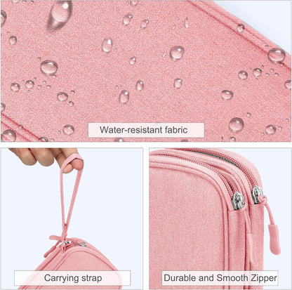FYY Electronic Organizer, Travel Bag, Pouch, Carry Case Portable Waterproof Double Layers for Cable, Cord, Charger, Phone, Earphone Pink