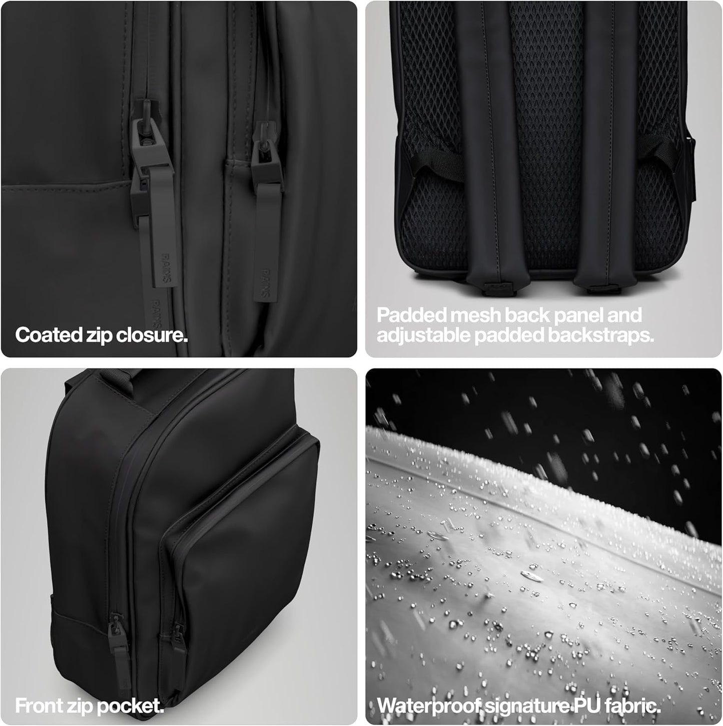 RAINS Regular Book Daypack, Backpack, Laptop Bag, Waterproof, 2 Year Warranty, Black