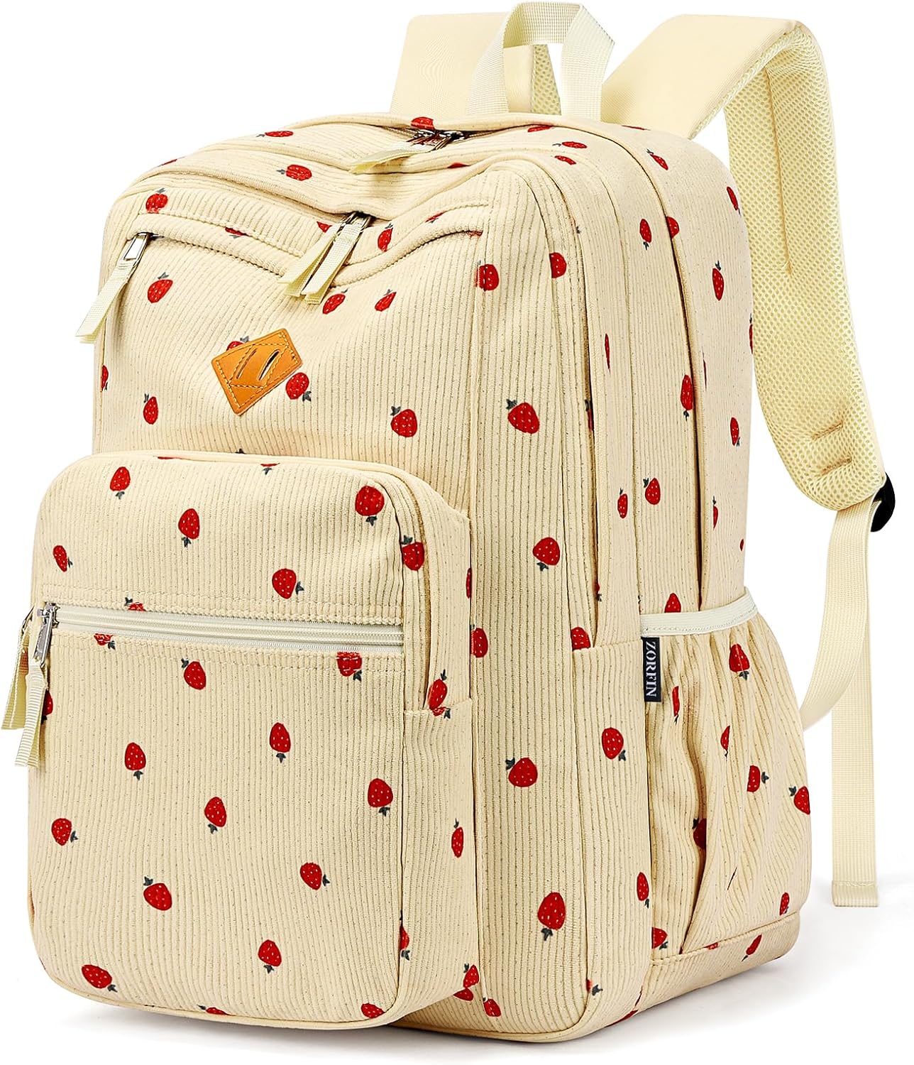 ZORFIN 26L Backpack for College, and Travel: Corduroy Bookbag - Strawberry