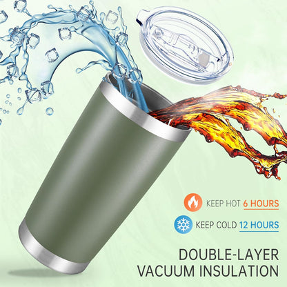 20 oz Tumbler Stainless Steel Tumblers with Lid Double Wall Vacuum Insulated Coffee Mug 20oz Powder Coated Cup for Hot and Cold Drinks, Army Green, 1 pack