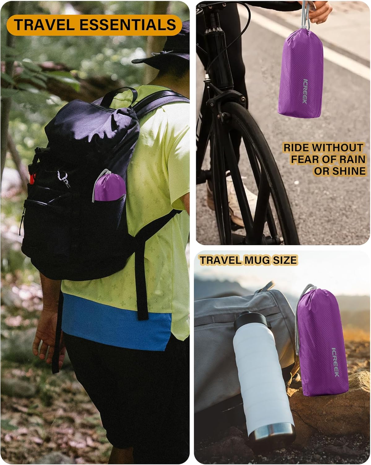 iCreek Hooded Rain Poncho with Pocket Waterproof Lightweight Unisex Raincoat Jacket for Hiking, Camping, Outdoor