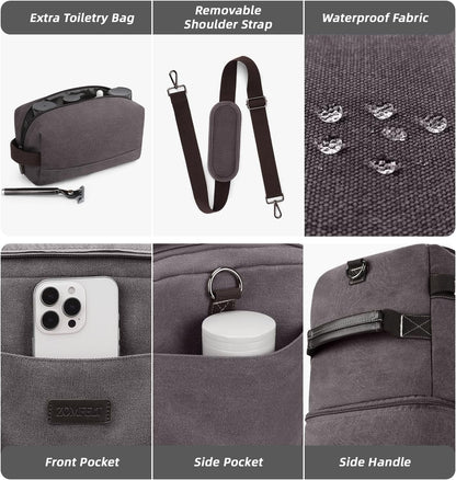 ZOMFELT Travel Duffle Bag for Men Women, Waterproof Canvas Overnight Duffel Bag with Removable Dividers & Shoe Compartment, Carry On Weekender Gym bag, Multi-Pocket & Vintage Design (Washed Grey)