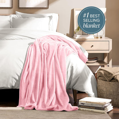 Bare Home Fleece Blanket - Throw Extra Long - Ultra-Soft Lightweight for Bed, Sofa, and Couch - Luxury Microplush - Cozy Warm Blanket (Throw XL, Light Pink)