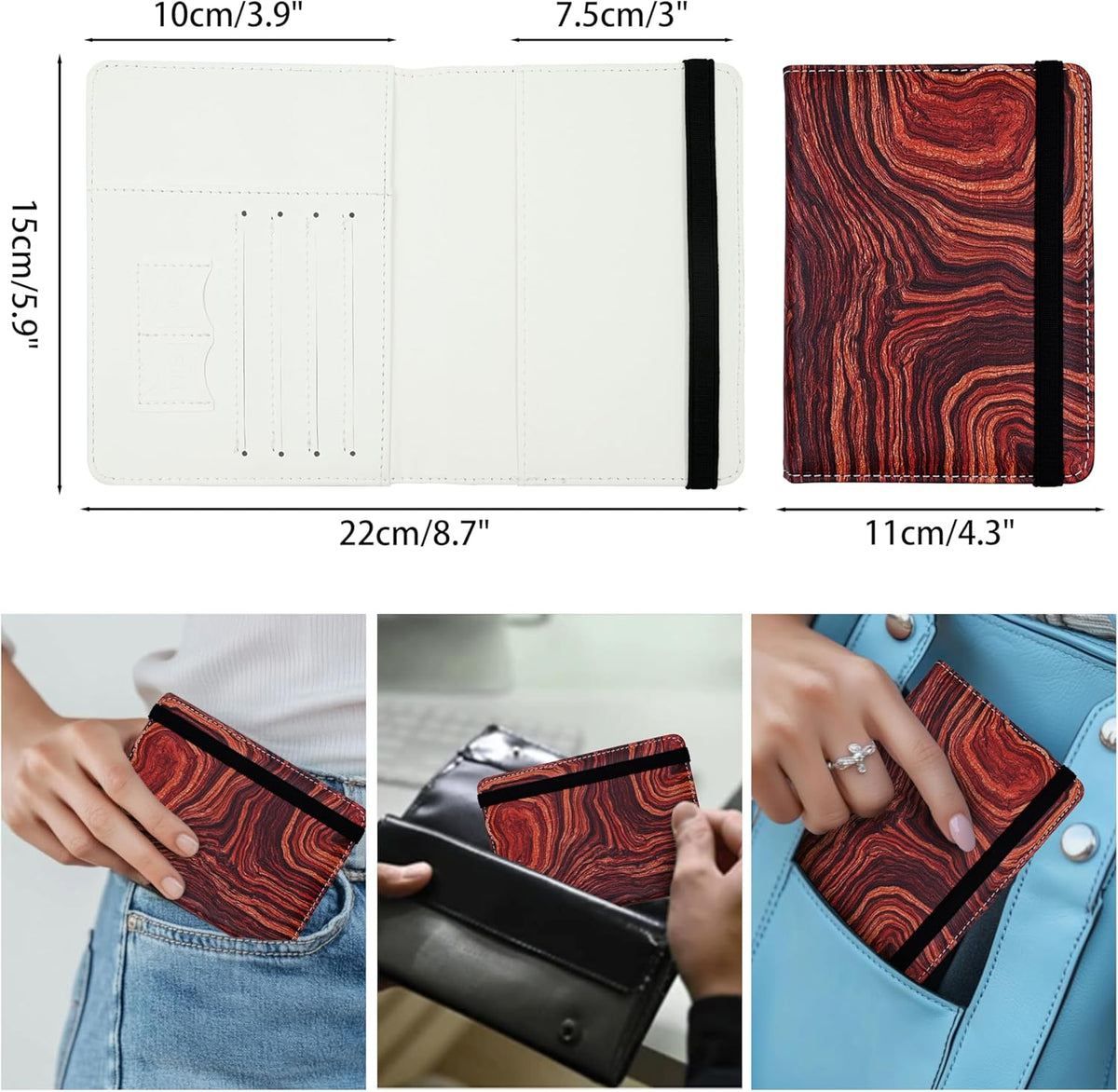 Passport Holder for Women and Men PU Leather Passport Cover for Travel (Wood Print)