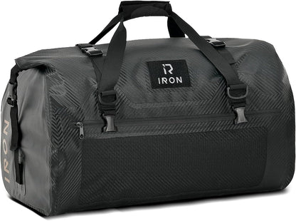IRON JIA'S Motorcycle Dry Bag - Waterproof Duffle & Luggage Tail Bag Saddle Bags with Roll Top Closure, Shoulder Straps, Inner Pocket and Mesh Pocket (Carbon Fiber, 50L)