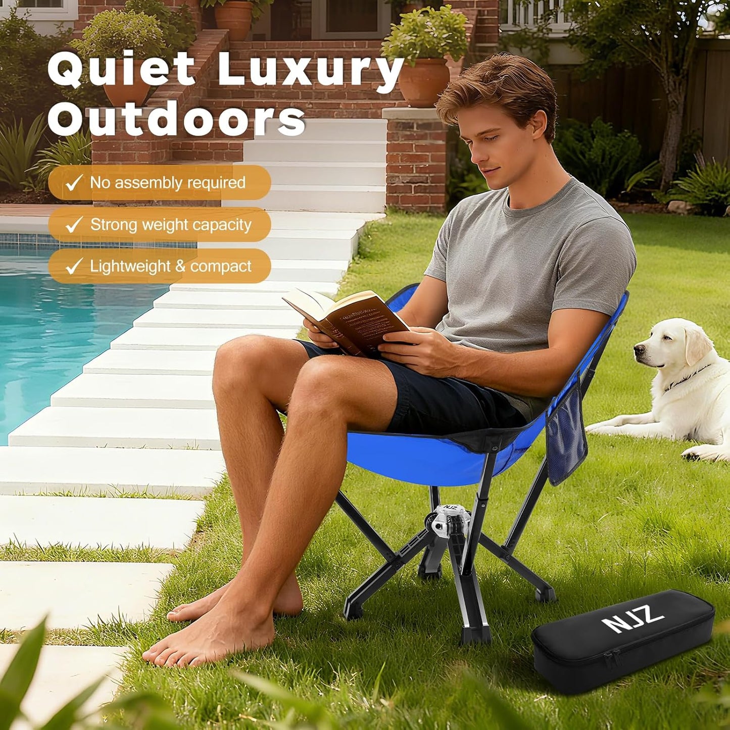 Camping Chairs for Adults - 600 LBS Capacity Rugged Outdoor Folding Chair, Compact Foldable Chair with Quick Setup & Carry Bag - Portable Camping Chair for Picnic, Fishing, Backyard - Blue