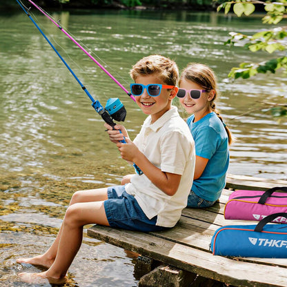 Kids Fishing Pole Set, Telescopic Fishing Rod Reel Combo Kids Starter Kit with Lures Tackle Box, Foldable Stool and Portable Bag for Boys Girls Younth