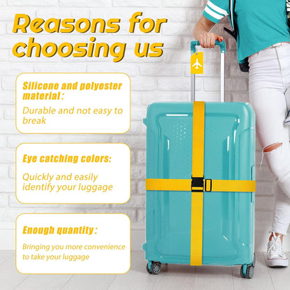 Weewooday 8 Pcs Luggage Straps Suitcase Tags Set for TSA Approved, 4 Travel Adjustable Suitcase Belt, 4 Silicone Luggage Tags with Name ID Card Travel Accessories(Yellow,Airplane)