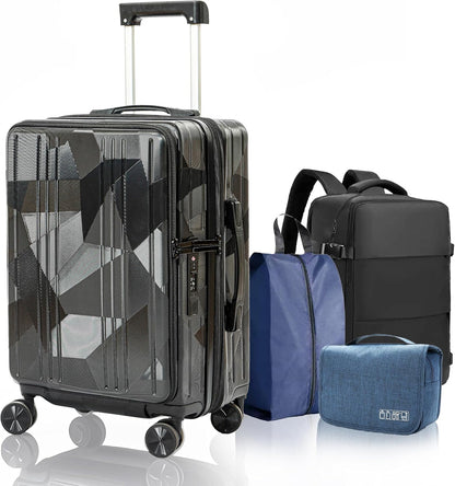 20 inch Carry On Luggage Expandable Top Opening/Clamshell Opening, TSA Approved Carry On Luggage Hard Shell Suitcases, Lightweight Away Carry On Suitcases with Large Capacity Backpack