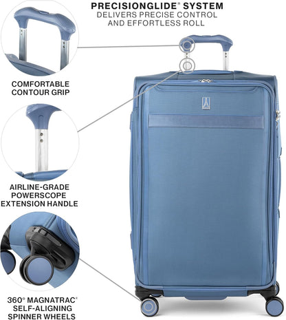 Travelpro VersaPack+ Lightweight Softside Expandable Checked Luggage, 8 Spinner Suitcase, TSA Lock, Men and Women, Checked Large 29-Inch, Elemental Blue