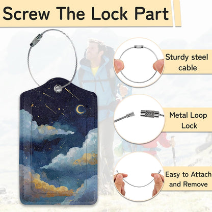 Starry Night Luggage Tags for Suitcase,3 Pack Luggage Tag Leather Privacy Cover ID Label with Stainless Steel Loop for Women Men