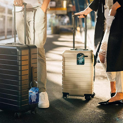 2 Pack Luggage Tag for Suitcase Liquid Marble and Turtle Leather Suitcase Tags with Privacy Name ID Label and Stainless Steel Loop for Travel Bag