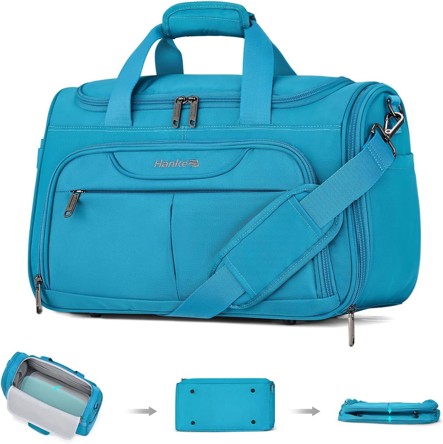 Hanke Foldable Underseat Carry On luggage Bag, Travel Tote Bag for Women & Men, Personal Item Travel Bag Softside Lightweight Luggage Bags for Travel Flight Crew Overnight Weekender.(Caribbean Blue)