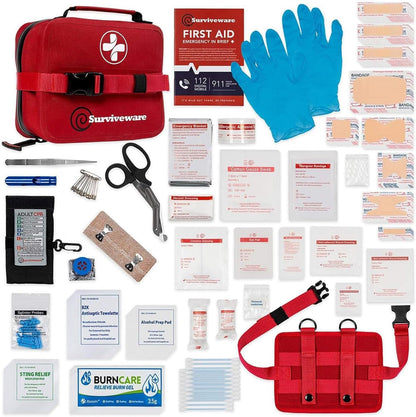 Surviveware Waterproof Premium Survival First Aid Kit - Survival Emergency Preparedness for Travel Camping Gear, Survival Kit and Outdoor Emergencies - Survival Kit - FSA, HSA Eligible 184 Pcs