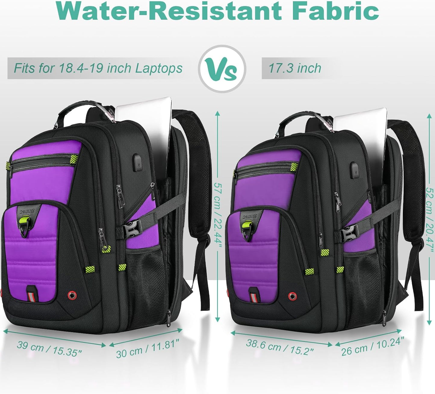 Z-MGKISS Extra Large Laptop Backpack, Water-Resistant 18.4-19 Inch Travel Backpack for Men & Women - Stylish Purple School Bag with USB Charging Port and Multiple Compartments