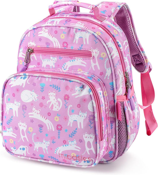 mibasies Toddler Backpack for Girls 2-4: Cute Kids Backpacks for Girls - Preschool Kindergarten Backpack - Flower Cat