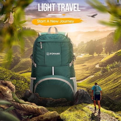 ZOMAKE Lightweight Packable Backpack 35L, Light Foldable Backpacks Water Resistant Collapsible Hiking Bag, Compact Folding Day Pack for Travel Camping(Dark Green)