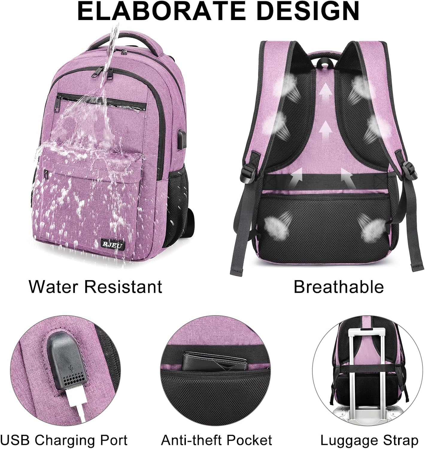 Backpack for Women, School Backpack for Teen Girls College Back pack with USB Charging Port, Pink