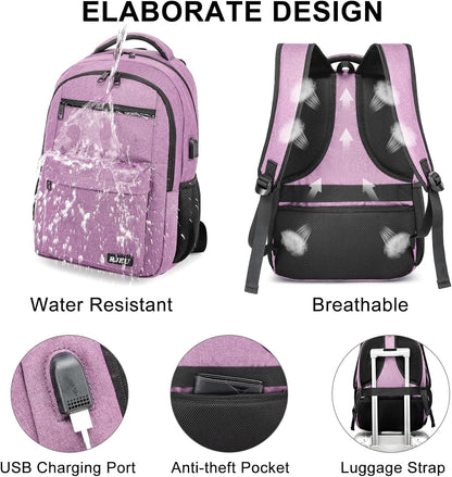 Backpack for Women, School Backpack for Teen Girls College Back pack with USB Charging Port, Pink