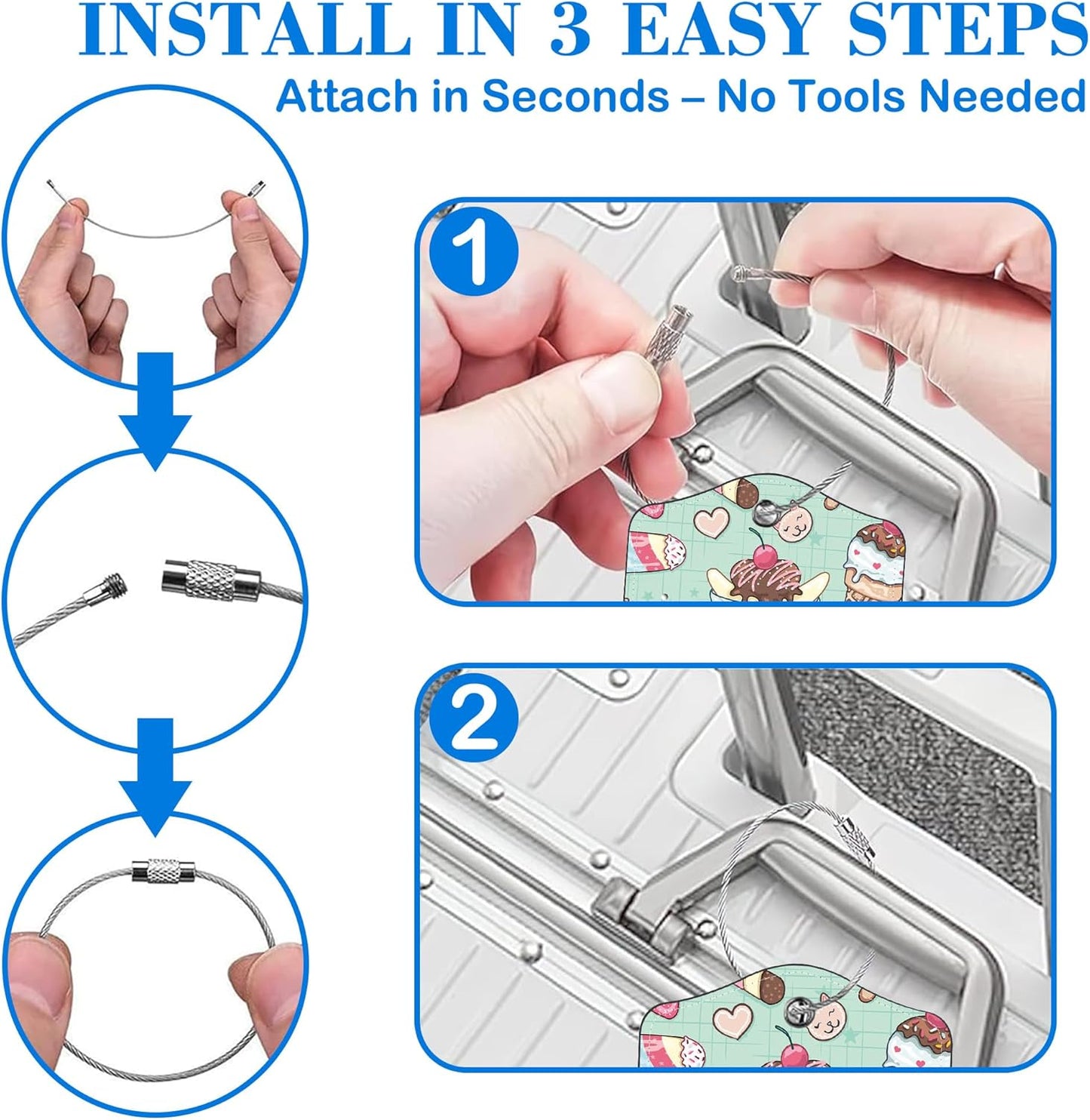 Cute Ice Cream Doole Luggage Tags for Suitcases Leather Travel Tags for Luggage ID Label with Privacy Cover and Stainless Steel Loop for Men Women Suitcase Backpack, Set of 2