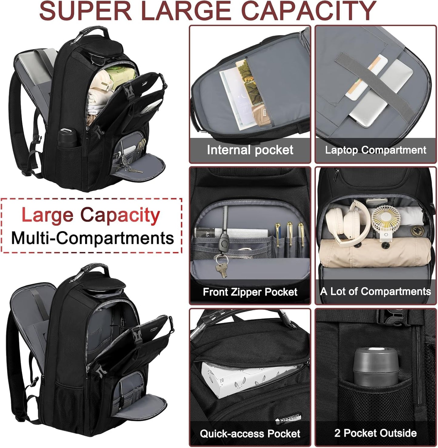 Extra Large Laptop Backpack for Travel, College & Work, TSA Friendly Commuter Gaming Bag with USB Charging Port, Heavy-Duty Anti-Theft Design Fits 18.4 Inch Laptop, Grey, 21.7x15.9x10.2”