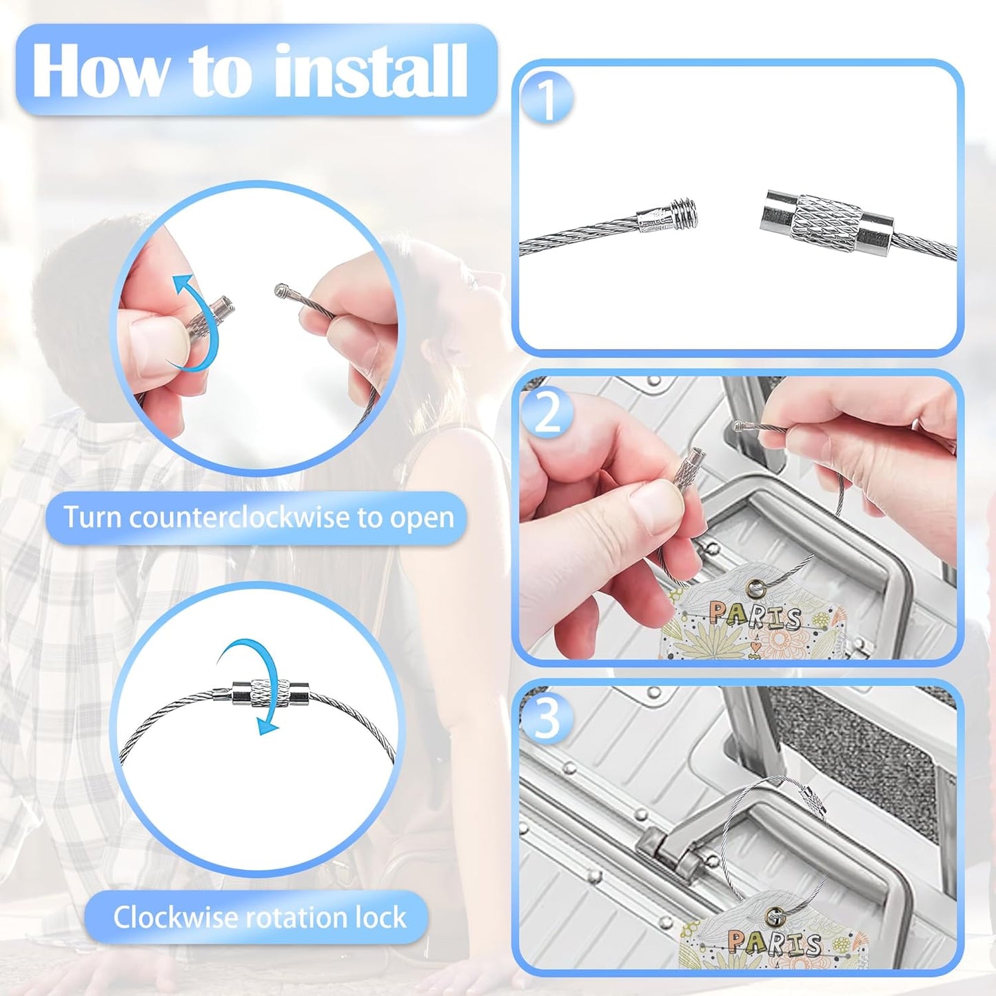 2 Pack Funny Luggage Tags with for Suitcases, Vintage Eiffel Towe Paris PU Leather Luggage Tag Accessories Privacy Cover ID Label with Stainless Steel Loop for Travel Bag for Women Girls Teens