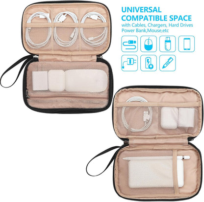 NISHEL Travel Cord Organizer Case, Double Layers Tech Electronic Bag, Essentials for Charger, Cable, Phone, Flash drive, Black