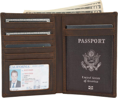 Polare Luxury RFID Blocking Leather Passport Holder Travel Wallet For Men and Women (Dark Brown Compass)