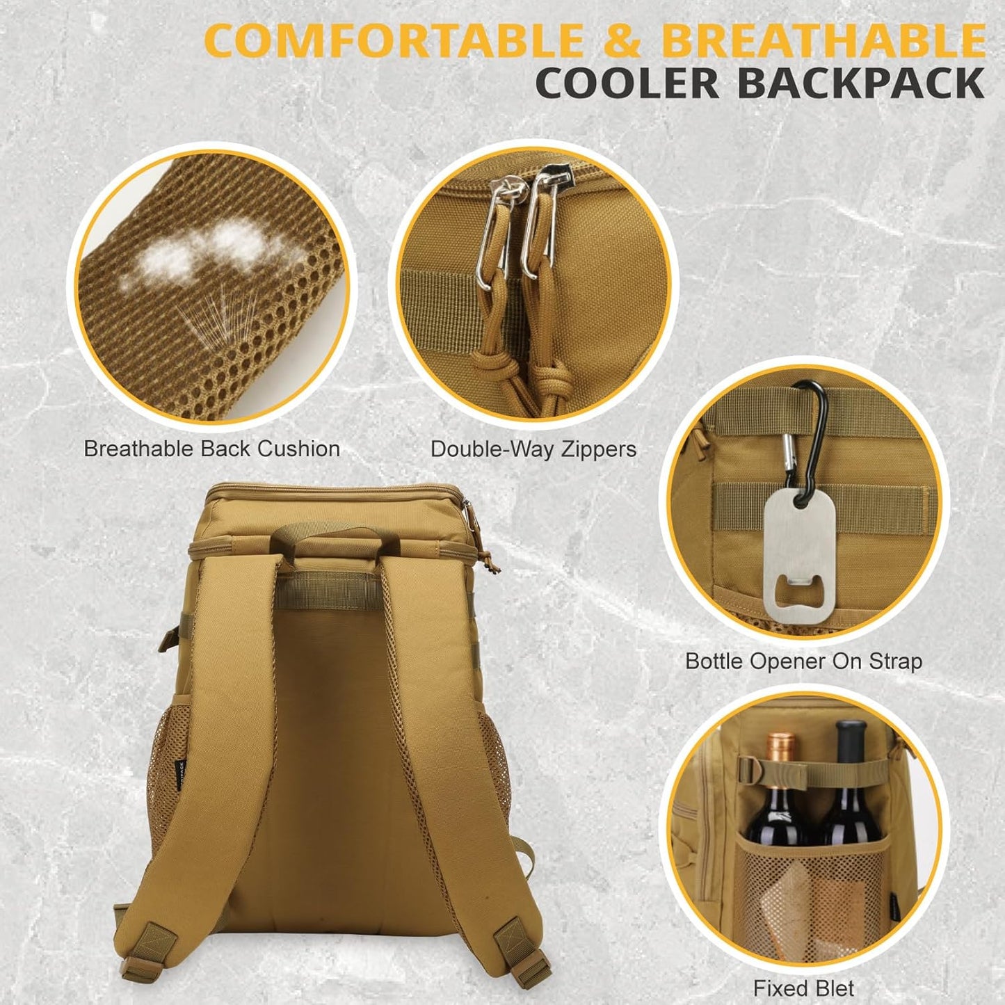Tactical Backpack Cooler, 25L Cooler Backpack Insulated Leak-Proof, Heavy Duty Large Lunch Backpack, Waterproof Ice Chest Backpack for Men Women Adults Work Daytrip Camping Beach Hiking Accessories