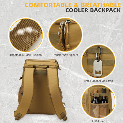 Tactical Backpack Cooler, 25L Cooler Backpack Insulated Leak-Proof, Heavy Duty Large Lunch Backpack, Waterproof Ice Chest Backpack for Men Women Adults Work Daytrip Camping Beach Hiking Accessories