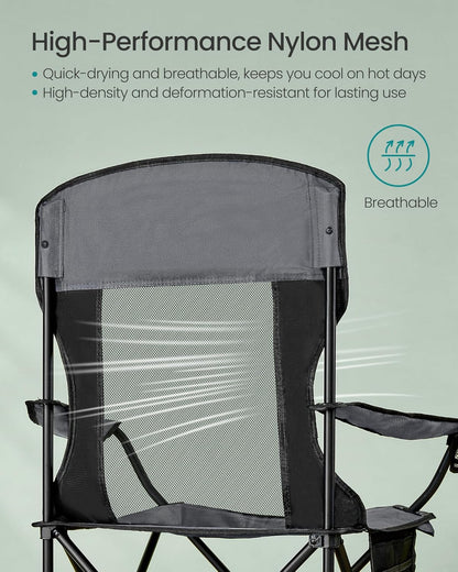 SONGMICS Breathable Camping Chairs, Foldable Outdoor Chairs Set of 2, High Back, Adjustable Armrests, Drink Holder, Weight Capacity 330 lb, for Sports Garden Backyard, Slate Gray UGCB028G01
