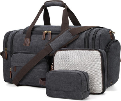 Mens Duffle Bag for Travel 3Pcs Set Travel Bags for Men 60L Expandable Canvas Bag (Dark Gray)
