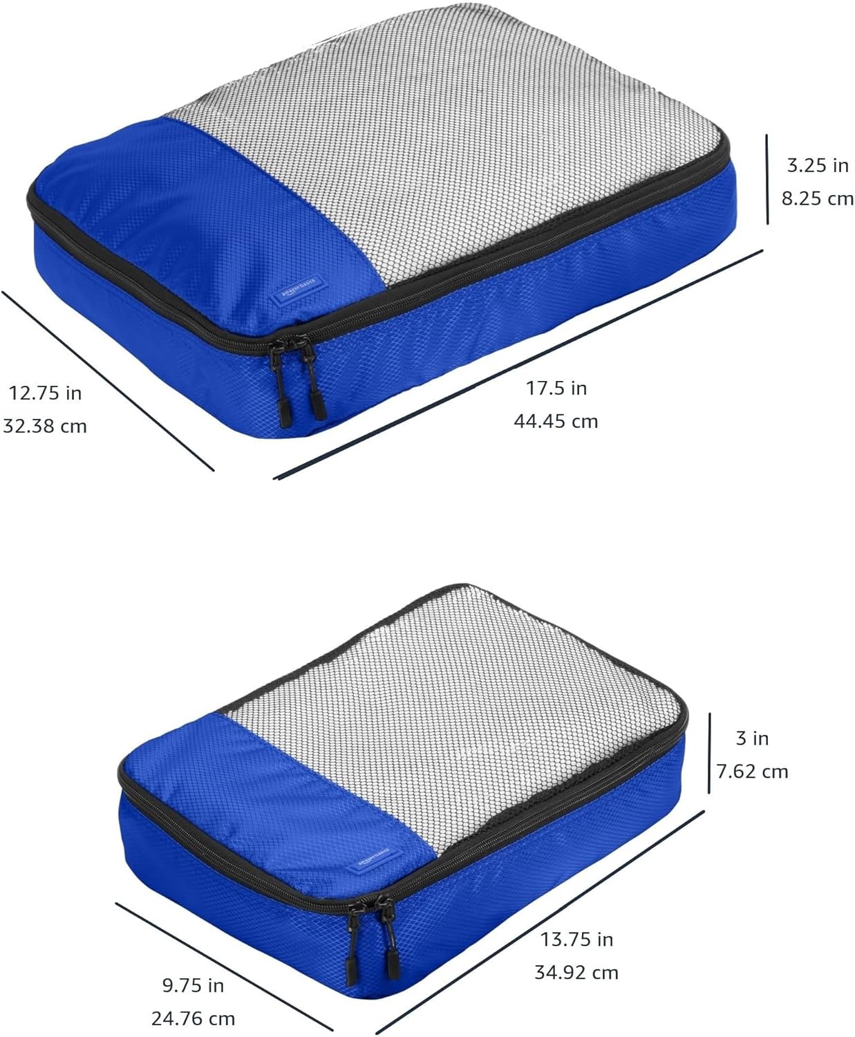 Amazon Basics Packing Cubes for Travel, Packing Organizers Set, 4-Piece-Set (2 Medium And 2 Large) With Double Zipper Pulls and Mesh Top Panel, 100% Durable Polyester, Blue