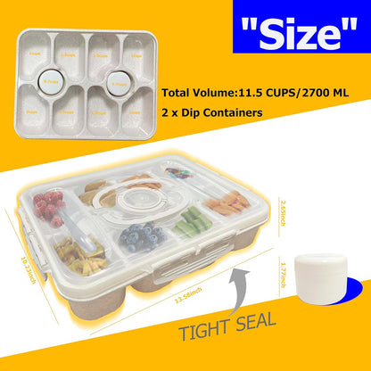 10-Compartment Insulated Snackle Box with Thermal Bag&Cover-Portable Divided Serving Tray,Dishwasher Safe,Clear Lid & Handle-Storage for Fruits bento Nuts, food storage,small tableware（white）