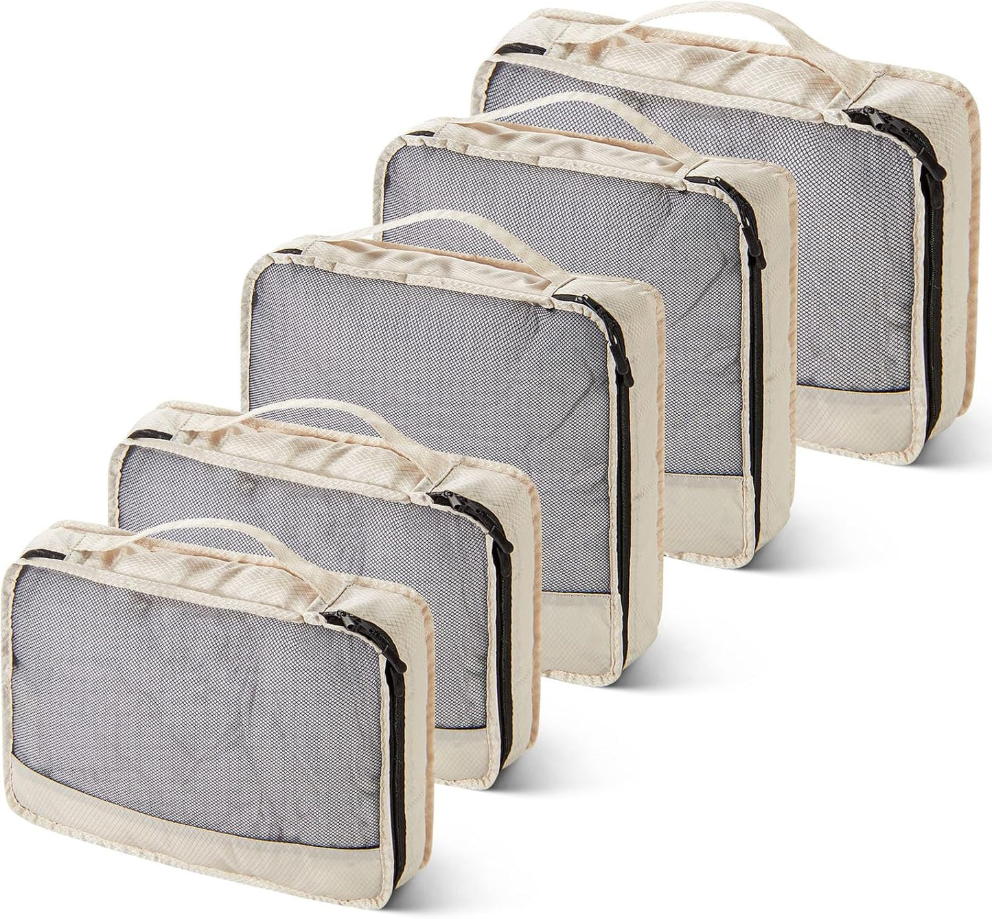 5 Pcs Packing Cubes for Suitcase Large Travel Cubes Carry on Luggage Organizer Bags for Clothes Accessories(Mixed,Khaki)