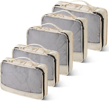 5 Pcs Packing Cubes for Suitcase Large Travel Cubes Carry on Luggage Organizer Bags for Clothes Accessories(Mixed,Khaki)