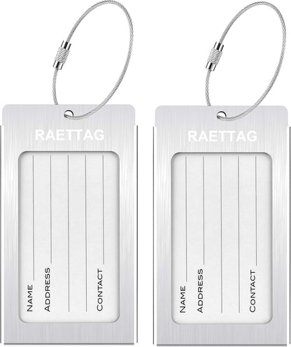 Luggage Tags Metal Suitcase Tags Travel Bag ID Identifier Luggage Tag (Silver 2-Pack)