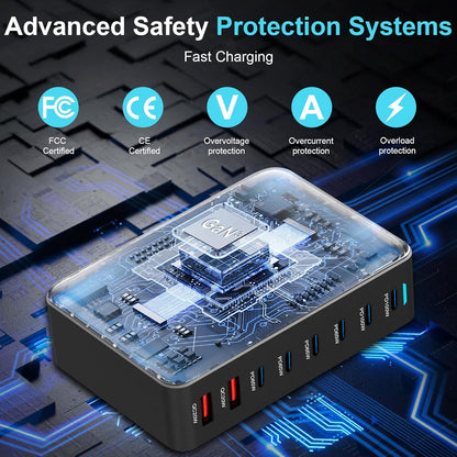 500W USB C Fast Charger Block, 8 Port USB Charging Station, GaN Ⅲ Pro Double 100W PD PPS Port Fast Charging Station for Multiple Devices,Laptop Wall Charger Compatible with MacBook, iPhone 17,iPad etc