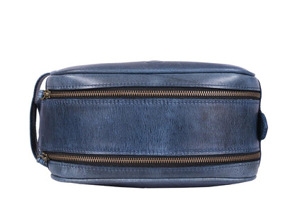 10" Premium Leather Toiletry Travel Pouch With Waterproof Lining | King-Size Handcrafted Vintage Dopp Kit By Aaron Leather Goods (Chestnut)