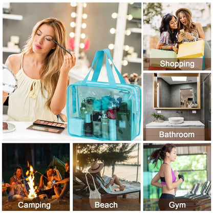 APREUTY Clear Makeup Bags, TSA Approved 6 Pcs Cosmetic Makeup Bags Set Clear PVC with Zipper Handle Portable Travel Luggage Pouch Airport Airline Vacation Organization(Light Blue)