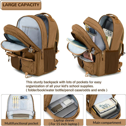 Lohol Water Resistant Daypack with Mulitiple Pockets for Travel Outdoor College, 15.6 inch Laptop Backpack for Men and Women (Brown)