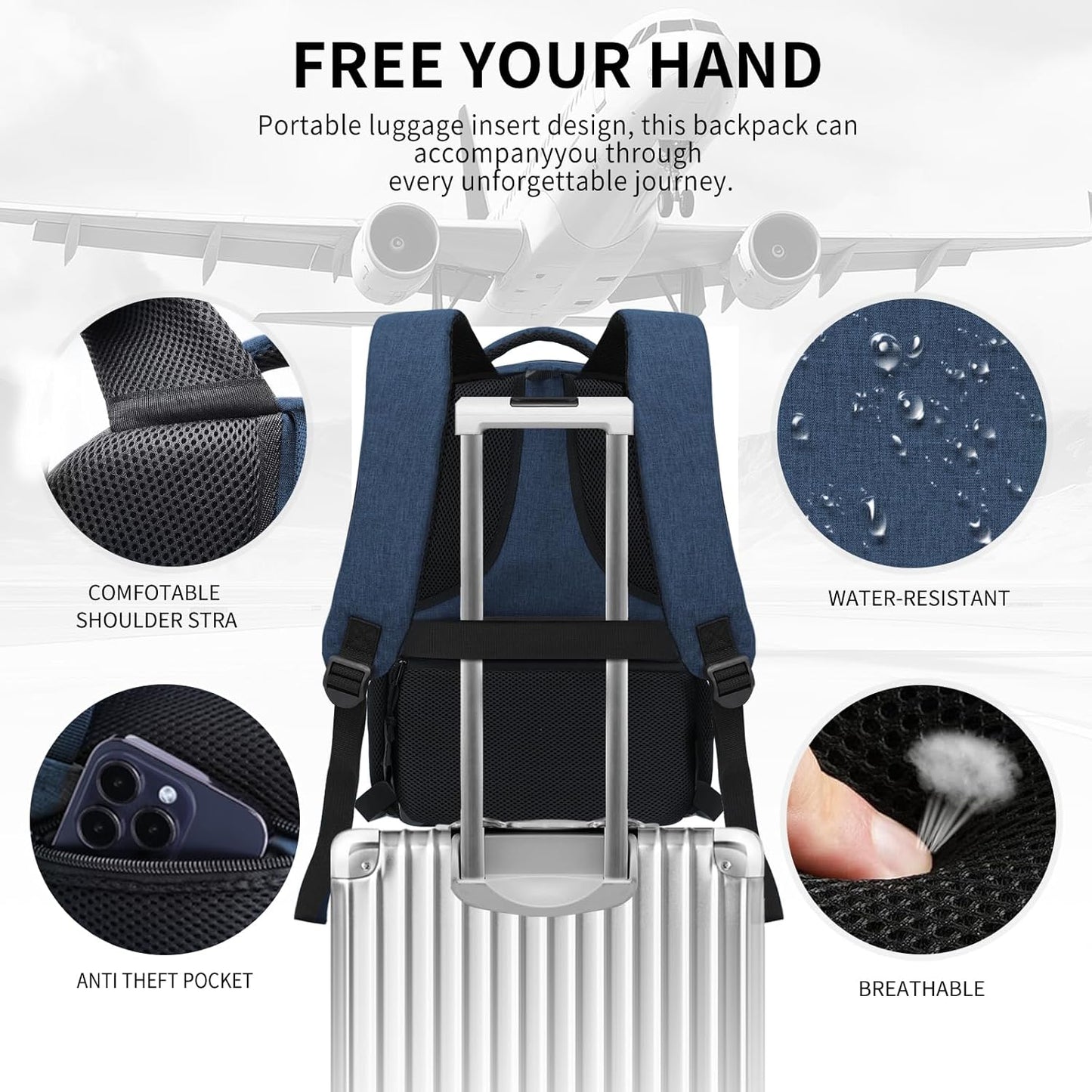 Blue Backpacks for Men, Backpack for School, School Backpack for Boys Teens, 15.6 inch Laptop Back Pack with USB Charging Port, College Book Bag, Business Work Travel Bookbag, mochilas para hombres